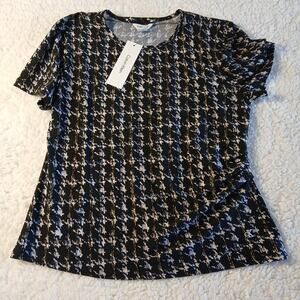 Calvin Klein Womens Size L Black And White Short Sleeve Gathered On One Side NWT